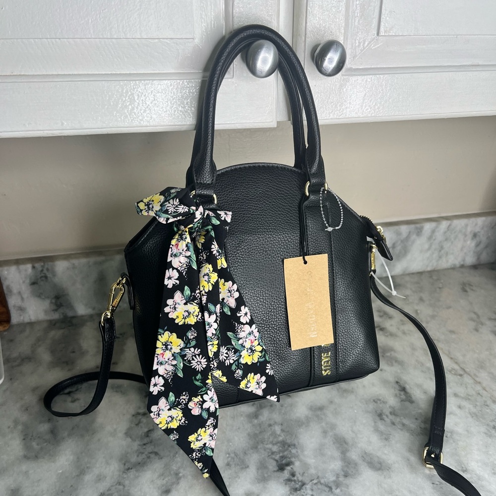 Steve Madden Black Purse with Floral Scarf - Crossbody or Handbag